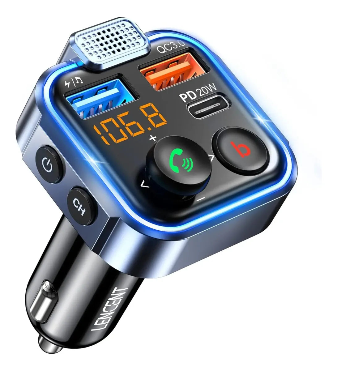 Transmisor Bluetooth Fm Para Auto Carga Rápida Usb Y Tipo C