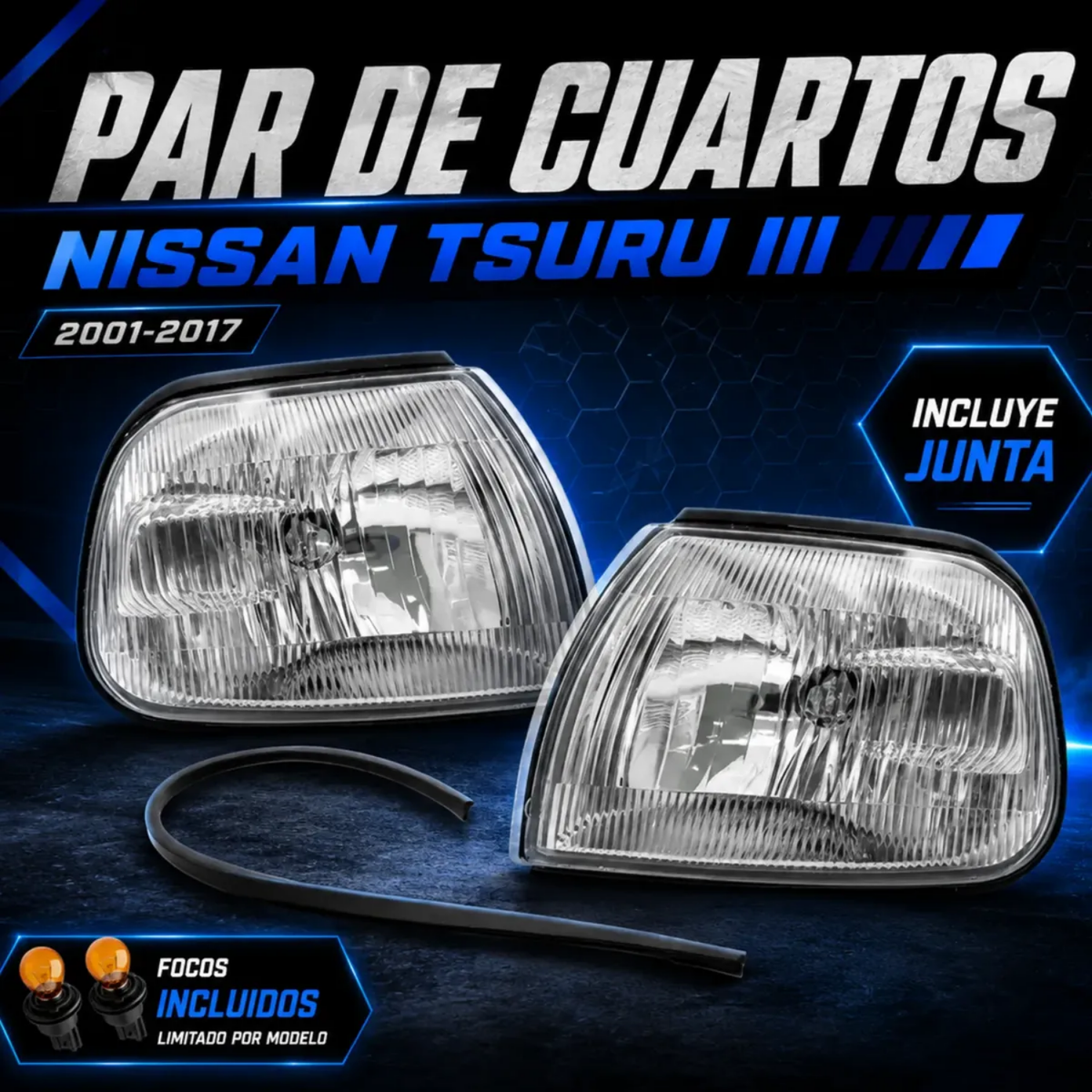 Par de Faros Direccionales con Focos para Nissan Tsuru III 2001–2017