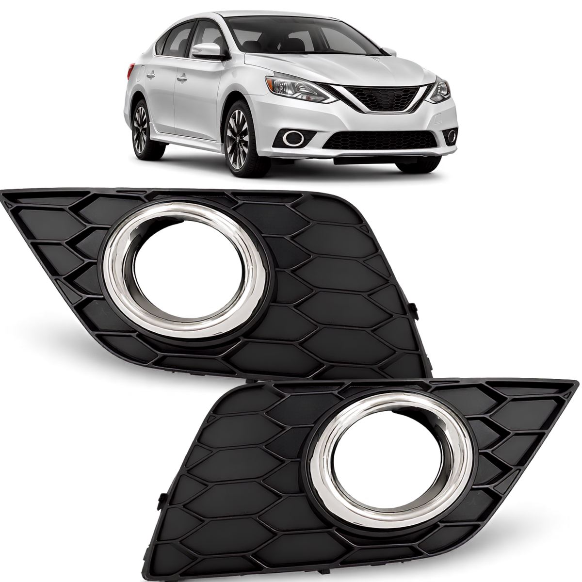 Par de Rejillas Cromadas para Fascia con Hoyo Nissan Sentra 2016–2019
