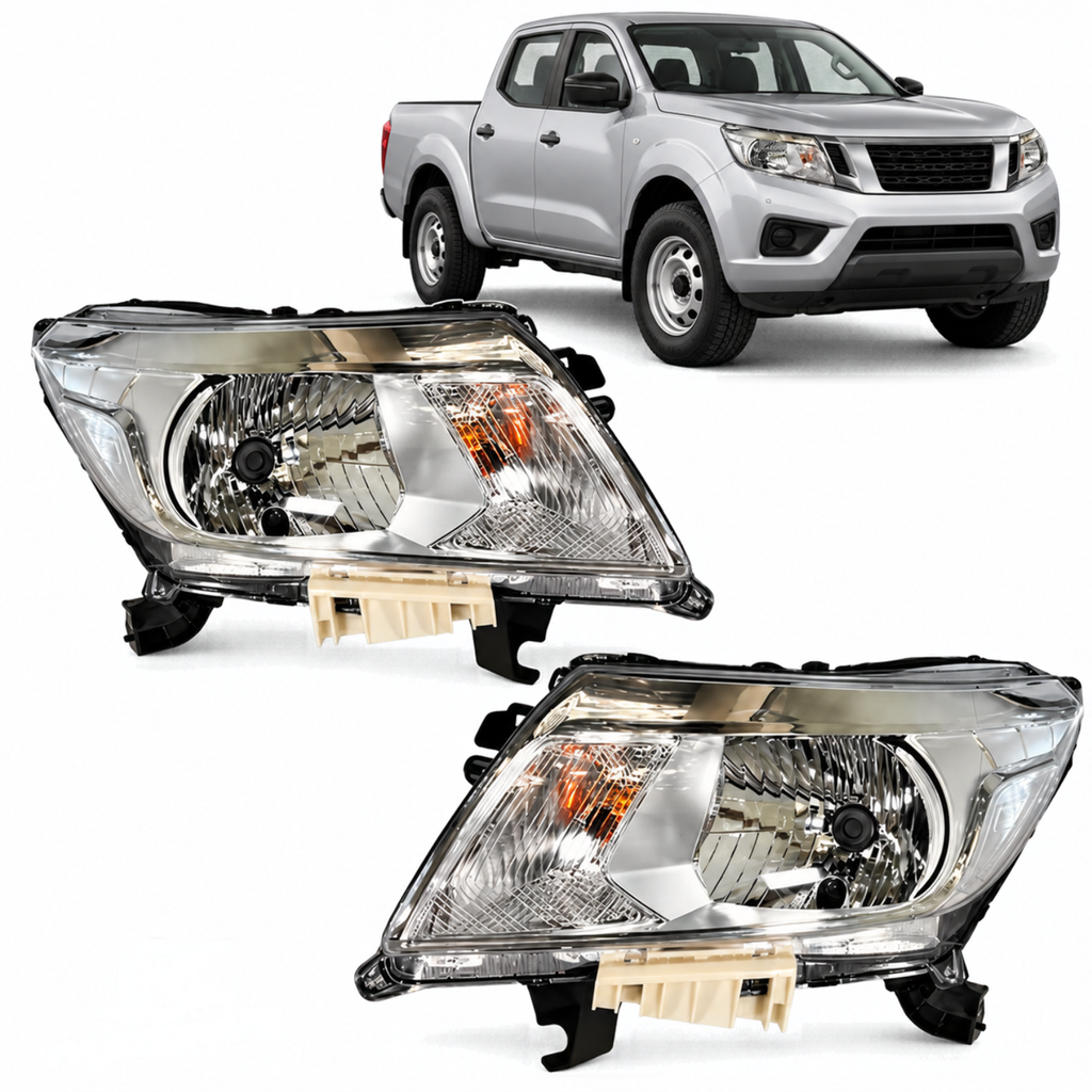 Par de Faros Delanteros para NP300 D23 2016 a 2020 Fondo Cromado