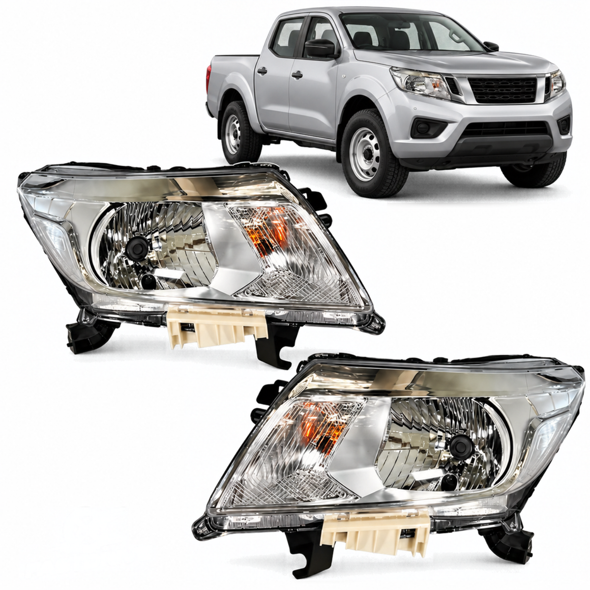 Par de Faros Delanteros para NP300 D23 2016 a 2020 Fondo Cromado
