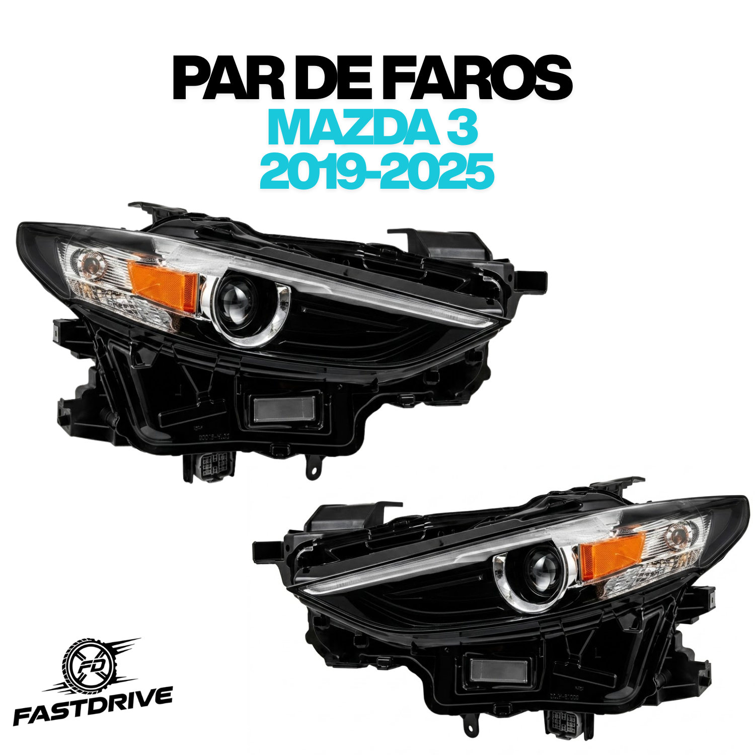 Par De Faros Mazda 3 2019 A 2025 Negro C/led C/lupa Ambar