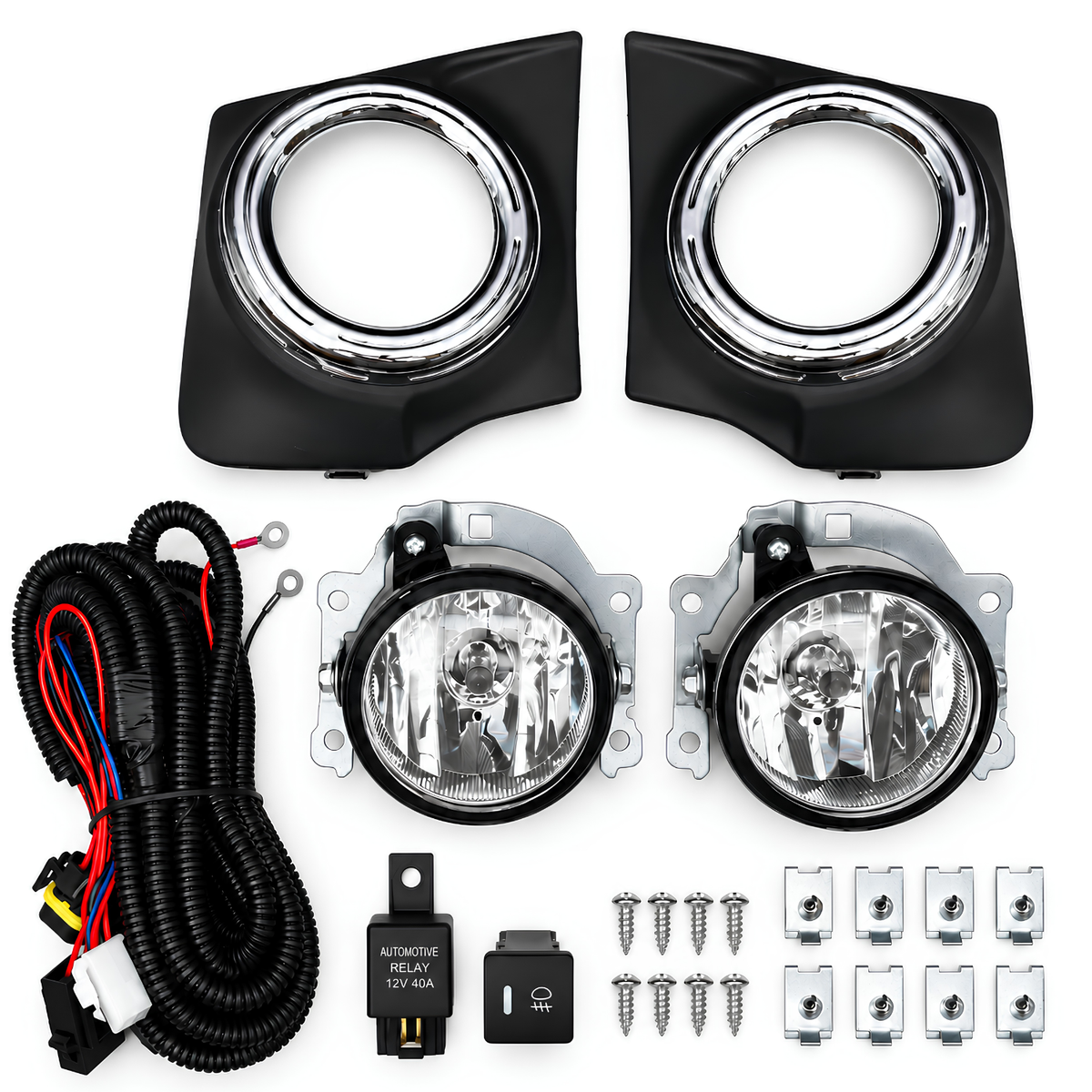 Kit de Faros de Niebla con Rejillas y Aro Cromado para Mitsubishi L200 2016 a 2019
