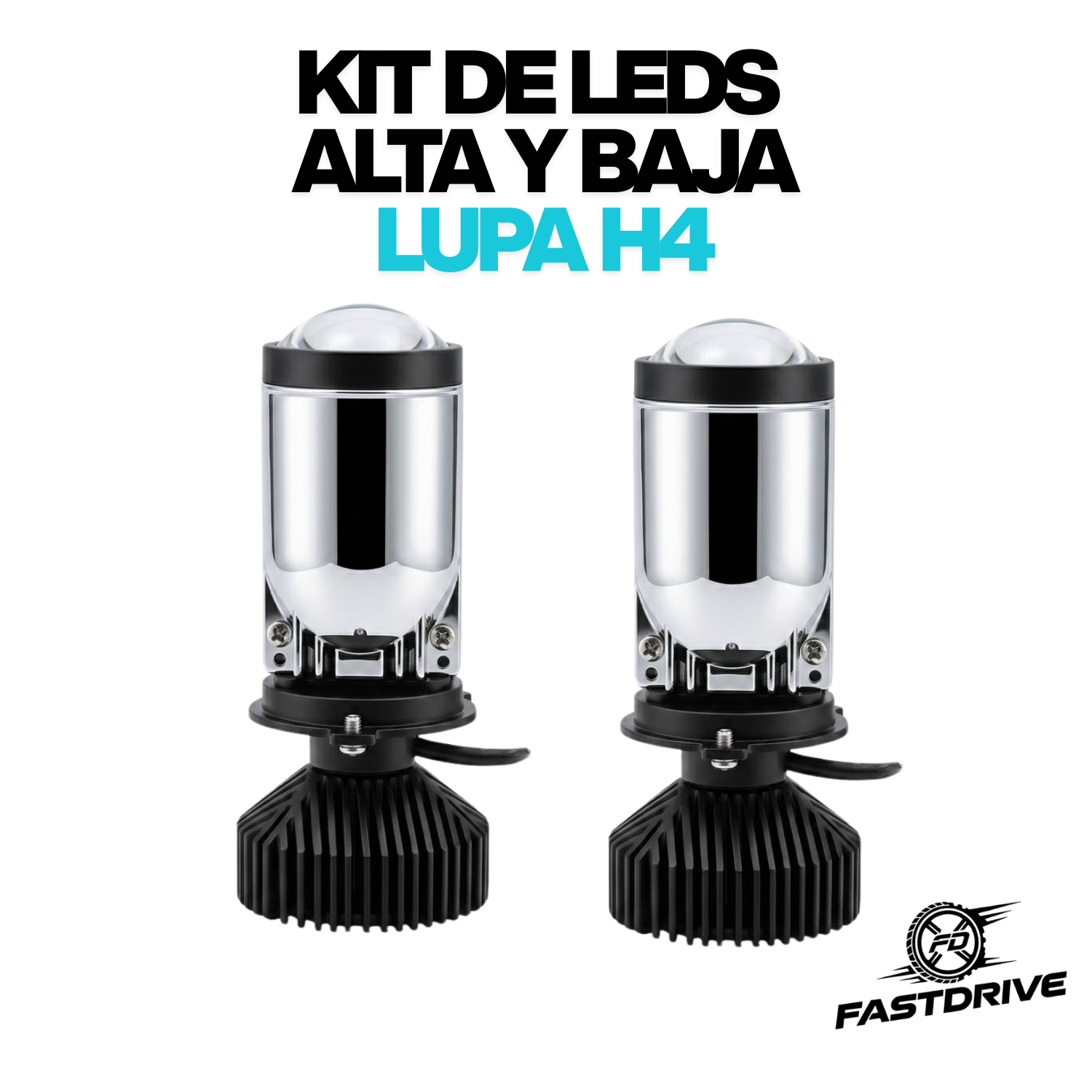 Par de Faros Led H4 Alta y Baja 8000LM con lupa