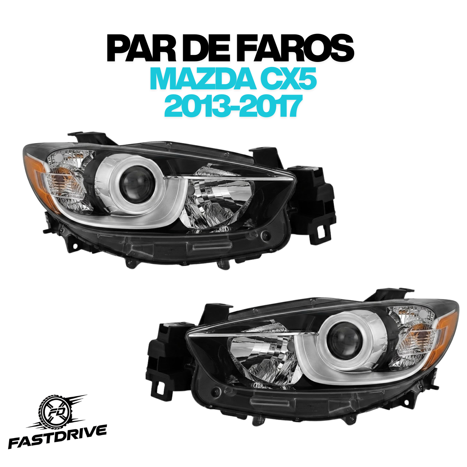 Par De Faros Mazda Cx5 2013 A 2017 Con Lupa Fondo Negro