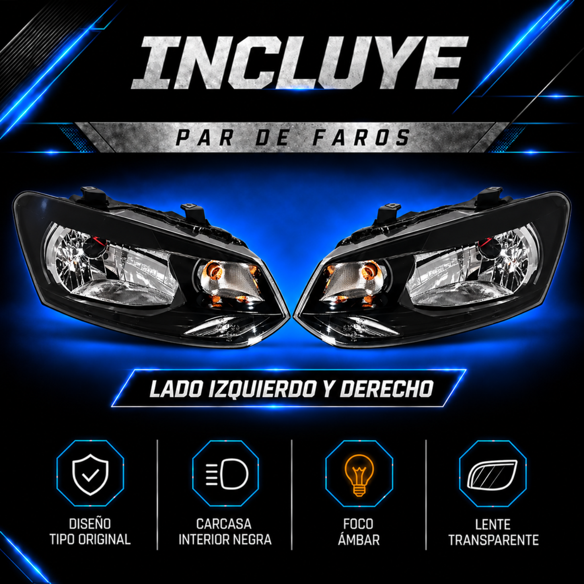 Par de Faros con Motor para Vento 2014 a 2015 Fondo Negro
