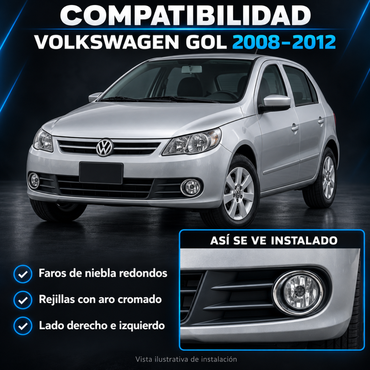 Kit de Faros de Niebla para Gol 2008 a 2012 Tipo Original con Focos