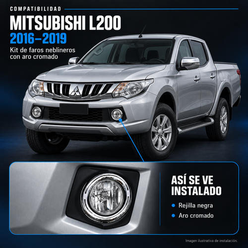 Kit de Faros de Niebla con Rejillas y Aro Cromado para Mitsubishi L200 2016 a 2019