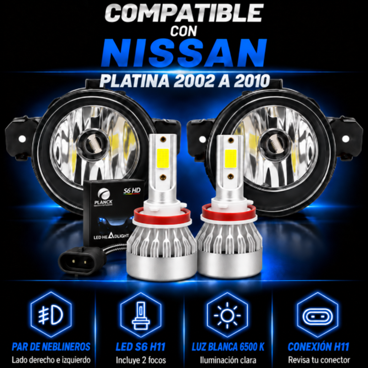 Par de Faros de Niebla LED para Nissan Platina 2002 a 2010