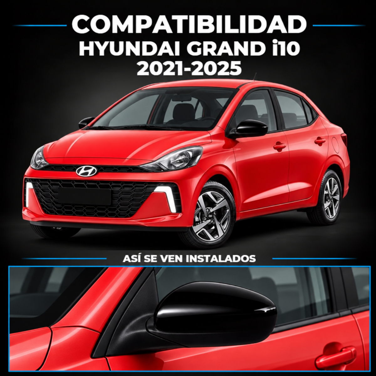 Par de Espejos Eléctricos para Hyundai Grand i10 2021 a 2025 de 3 Pines