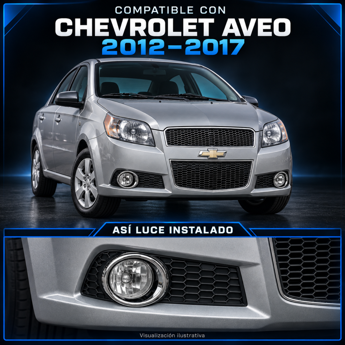 Kit de Faros de Niebla para Chevrolet Aveo 2012 a 2017 Tipo Original