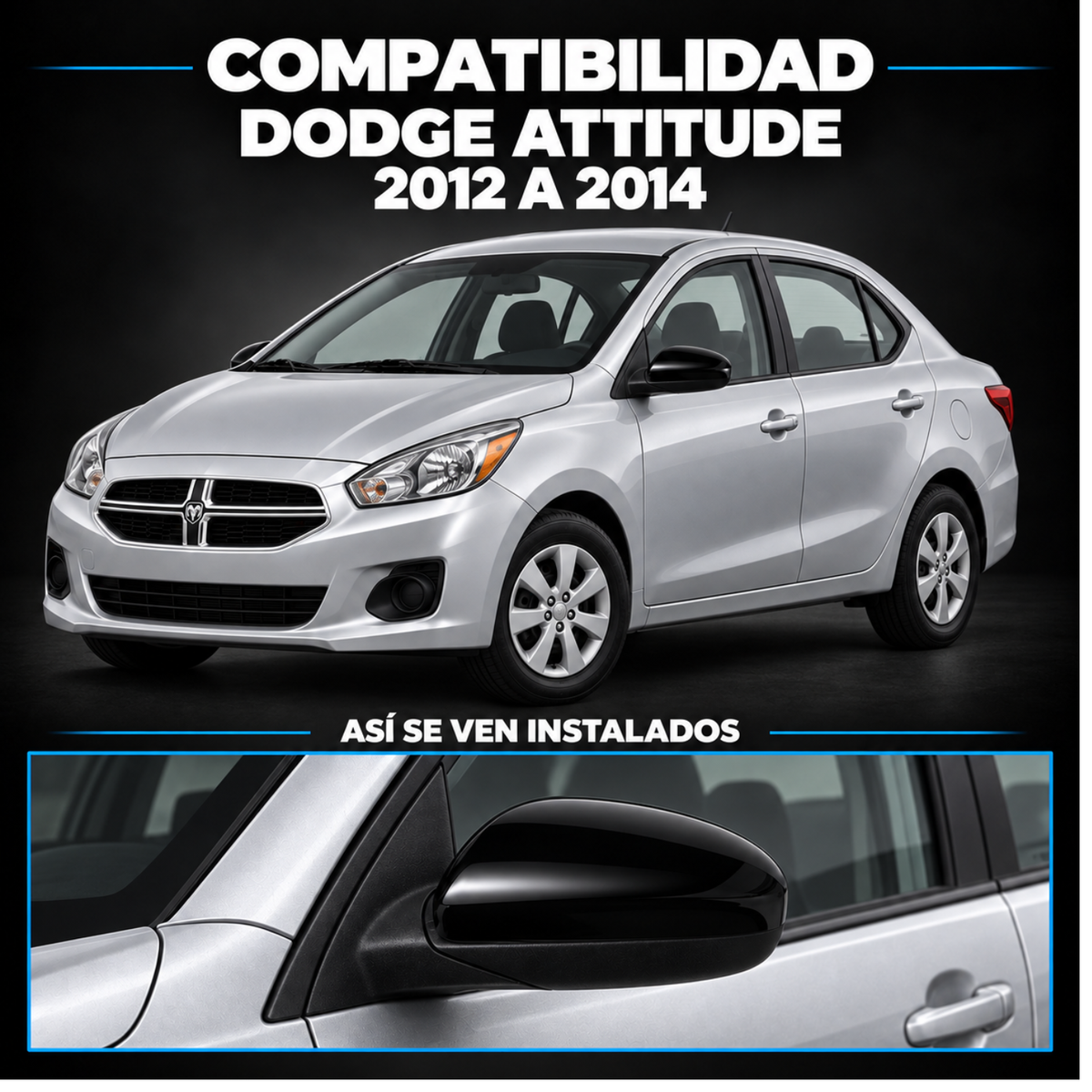 Par de Espejos Laterales Manuales para Dodge Attitude 2012 a 2014