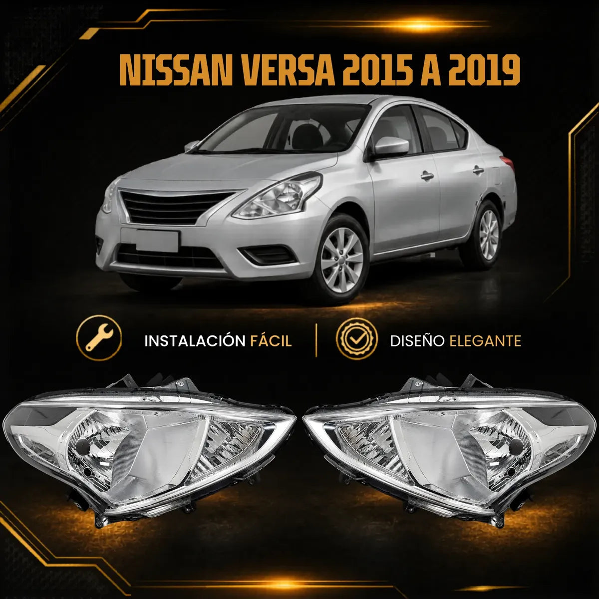 Par De Faros Delanteros para Nissan Versa 2015 A 2019 | compatibles con V-Drive 2020 a 2025 | Calidad OEM Tipo original | Fastdrive