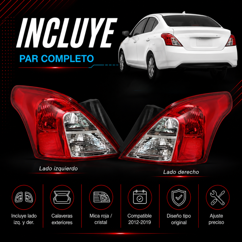 Par de Calaveras Traseras para Nissan Versa 2012–2019 y V-Drive 2020–2025