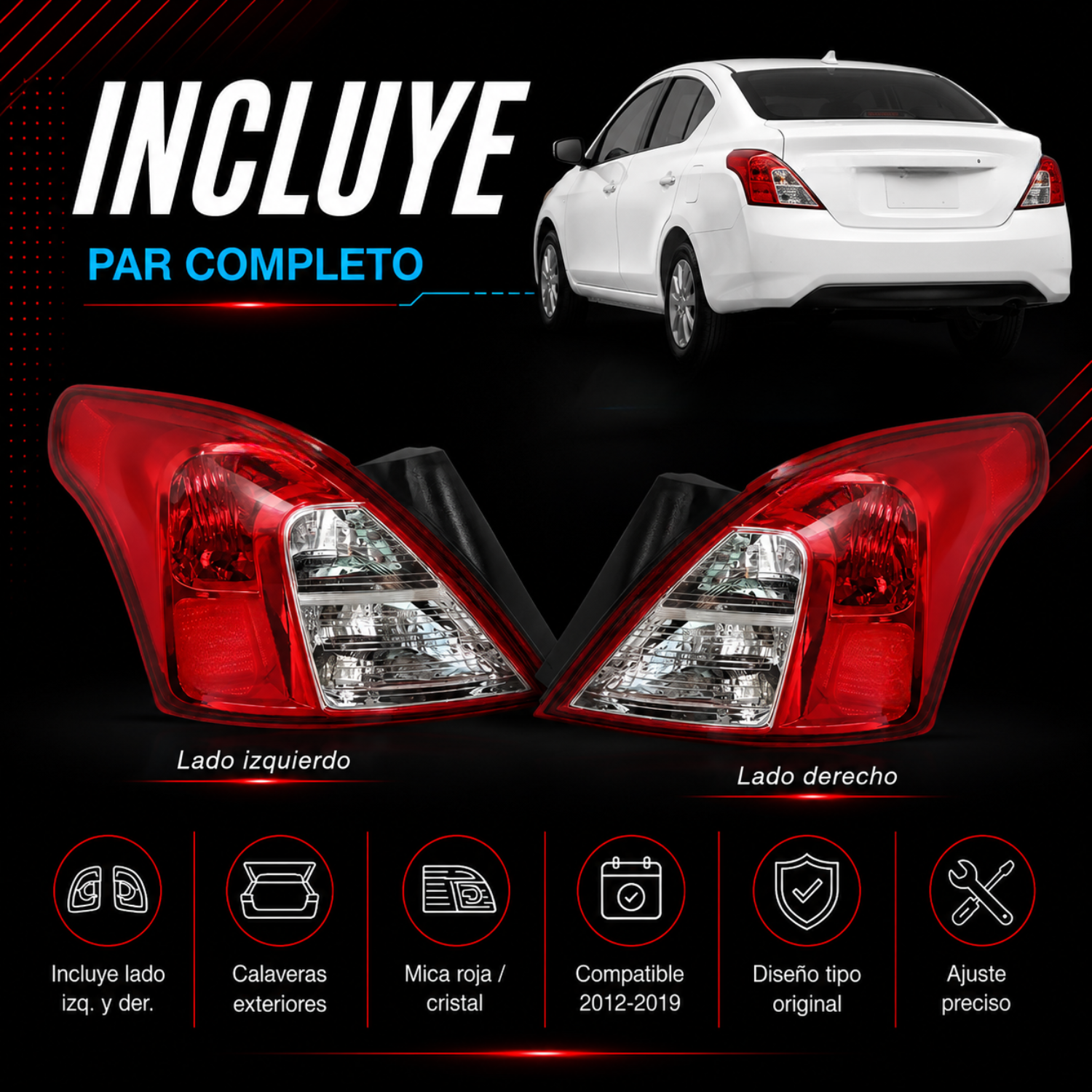 Par de Calaveras Traseras para Nissan Versa 2012–2019 y V-Drive 2020–2025