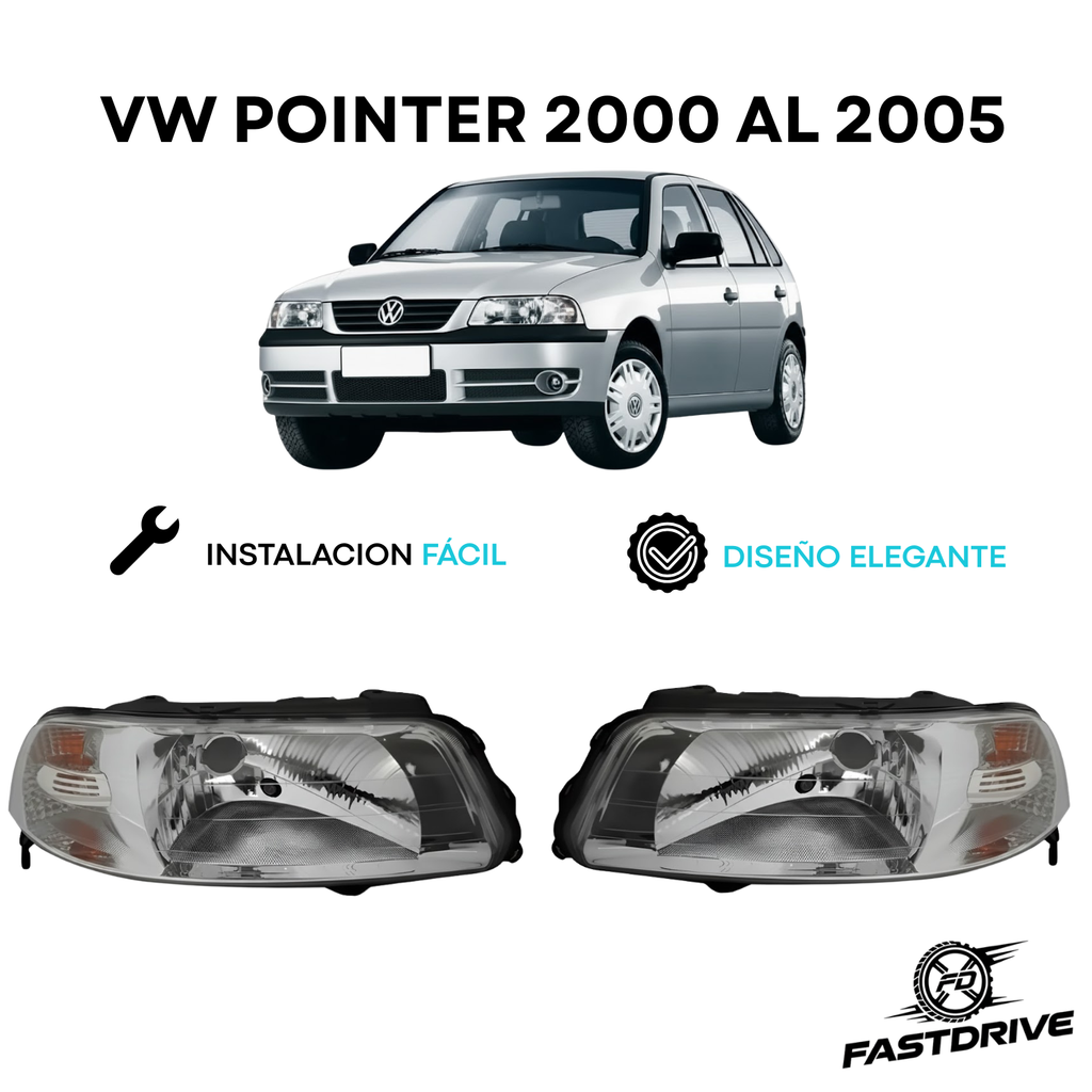 Par De Faros Vw Pointer 2000 A 2005 Fondo Cromado Fastdrive