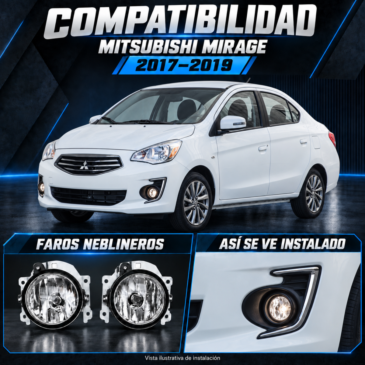 Kit de Faros de Niebla para Mitsubishi Mirage 2017 a 2019 Tipo Original H16