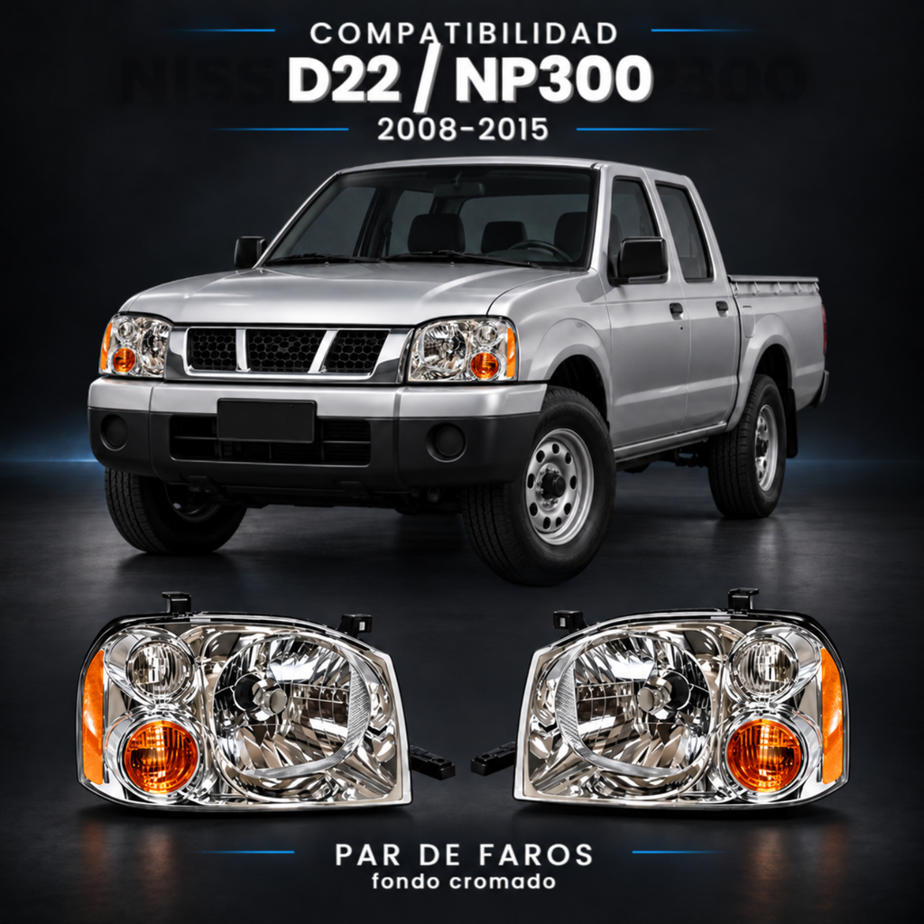 Par de Faros Cromados para Nissan D22 NP300 2008-2015