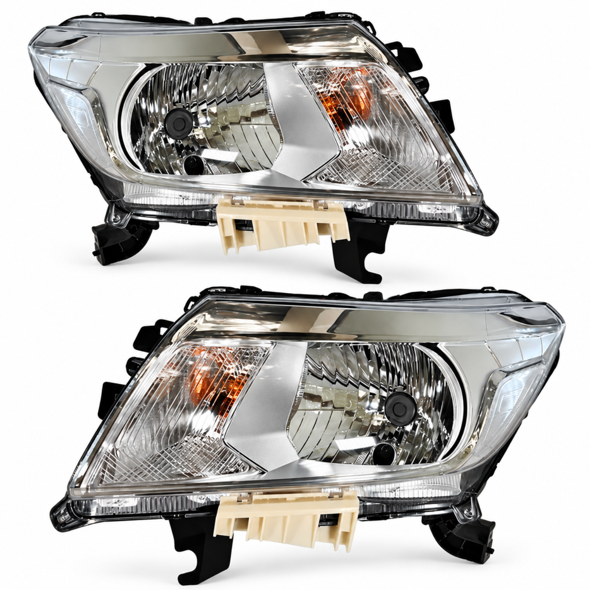 Par de Faros Delanteros para NP300 D23 2016 a 2020 Fondo Cromado