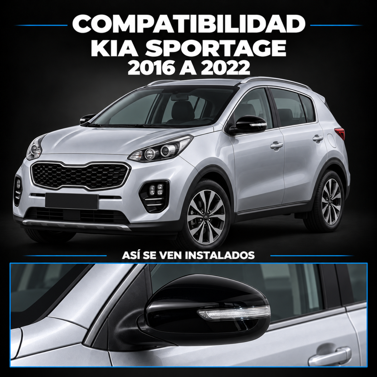 Par de Espejos Eléctricos Abatibles con Direccional LED para Kia Sportage 2016 a 2022, 8 Pines