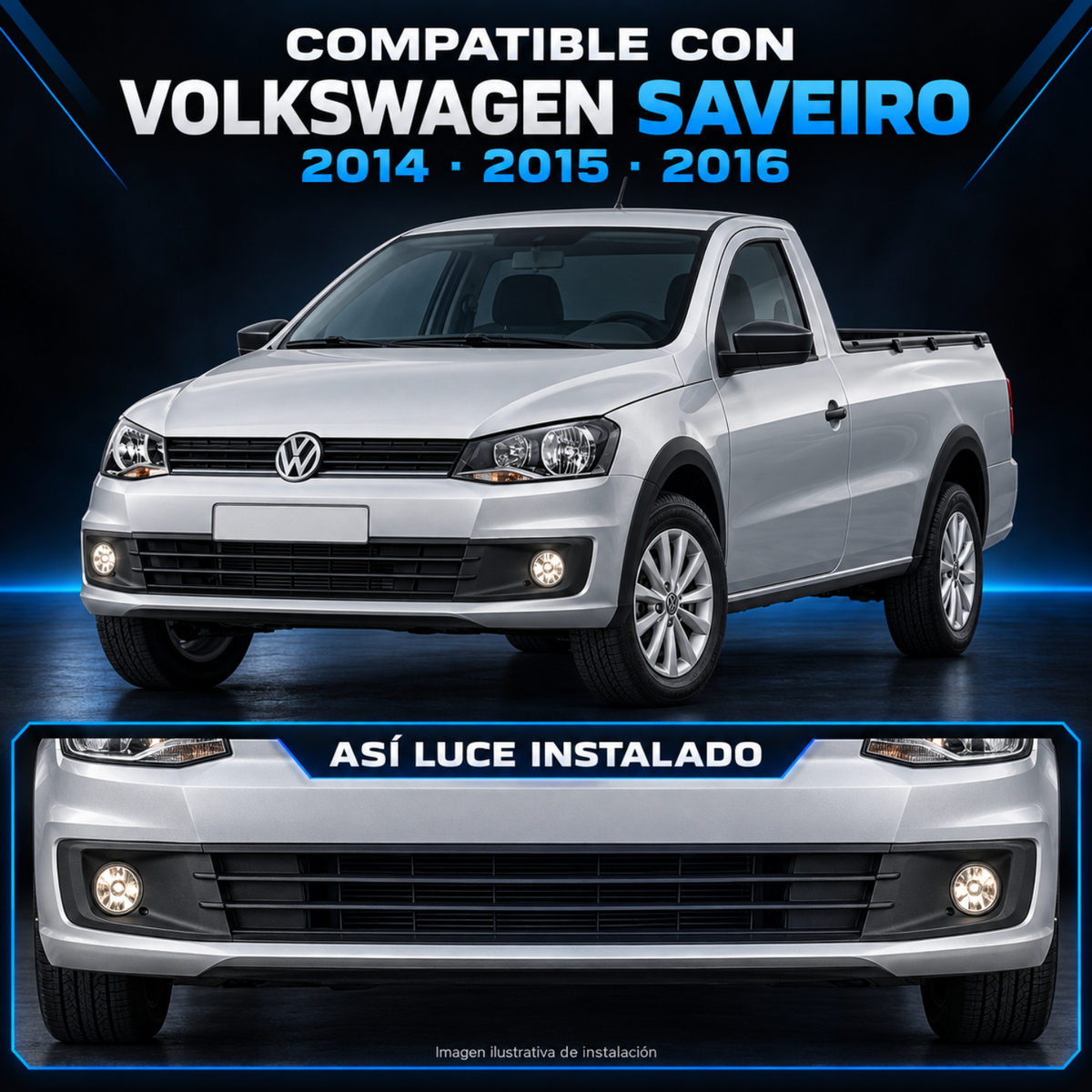 Kit de Faros de Niebla con Focos para Volkswagen Saveiro 2014 a 2016