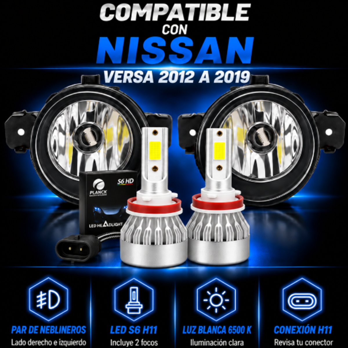 Kit Faros de Niebla con Focos LED para Nissan Versa 2012 a 2019