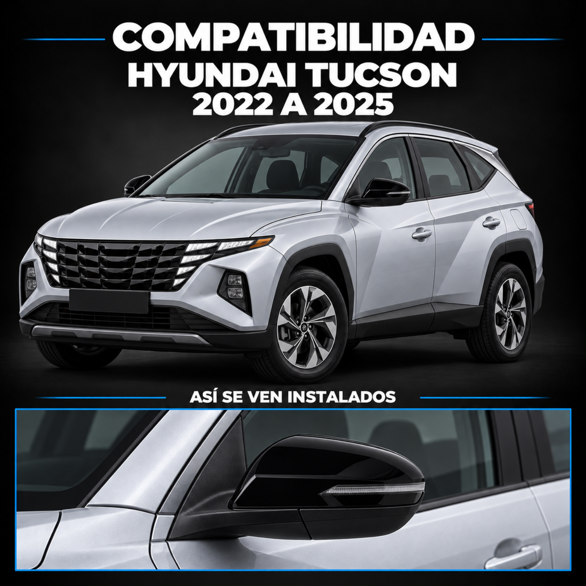 Par de Espejos Laterales Eléctricos para Hyundai Tucson 2022 a 2025, 8 Pines