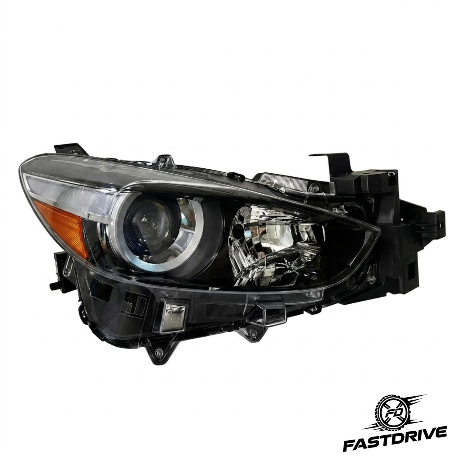 Par De Faros Para Mazda 3 2017 A 2018 Fondo negro Con lupa Mica ambar