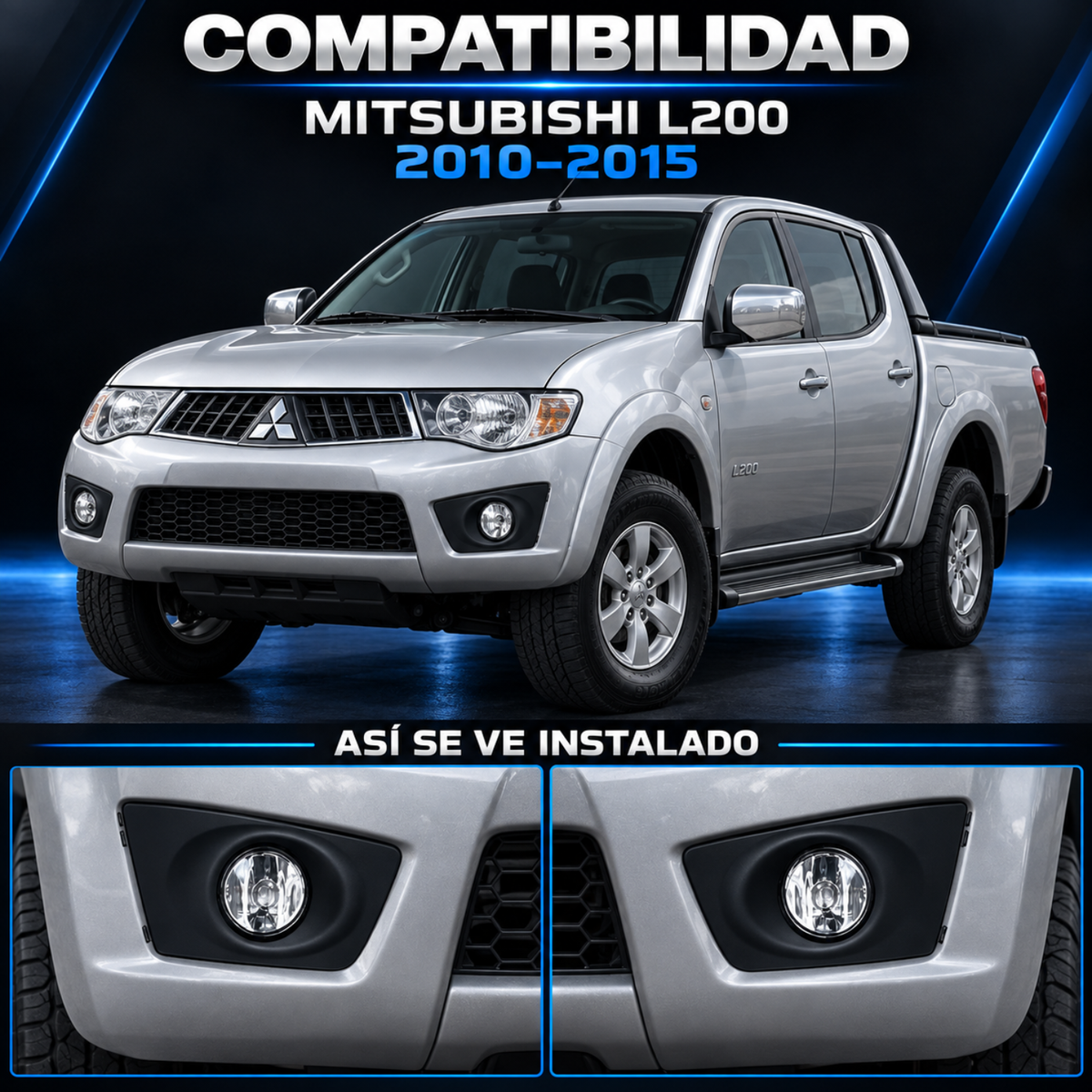 Kit de Faros de Niebla con Rejillas para Mitsubishi L200 2010 a 2015