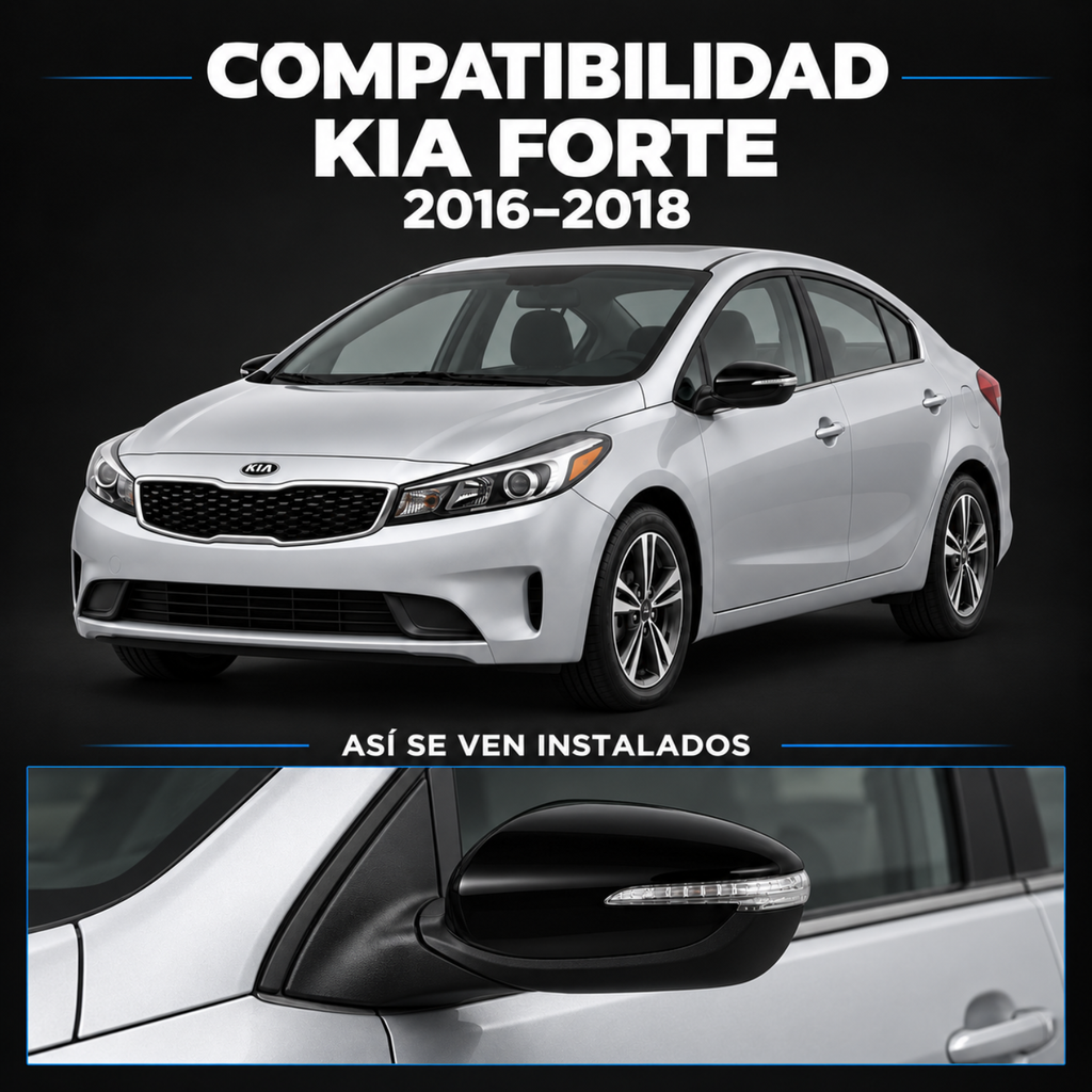 Par de Espejos Eléctricos con Direccional para Kia Forte 2016 a 2018, 6 Pines