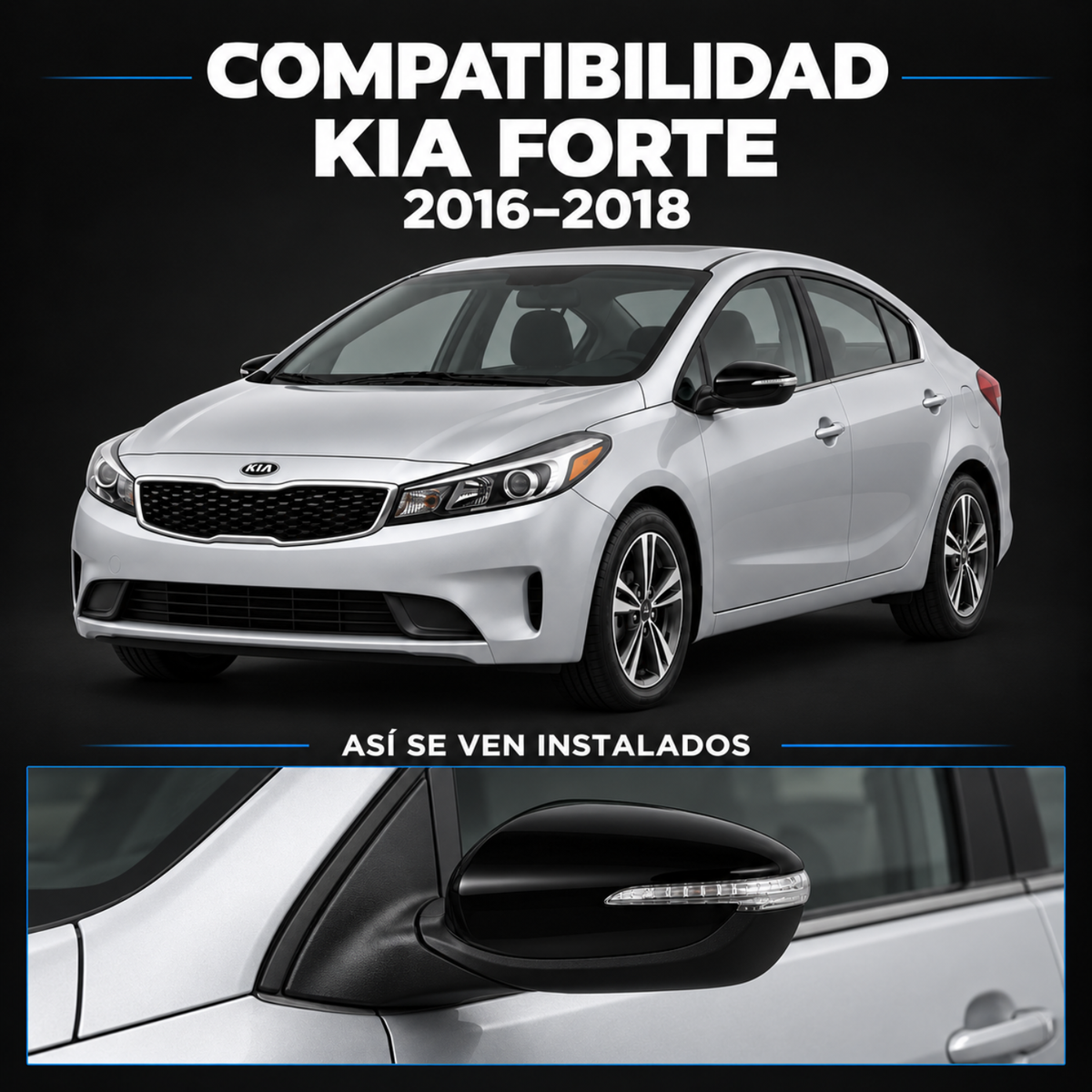 Par de Espejos Eléctricos con Direccional para Kia Forte 2016 a 2018, 6 Pines