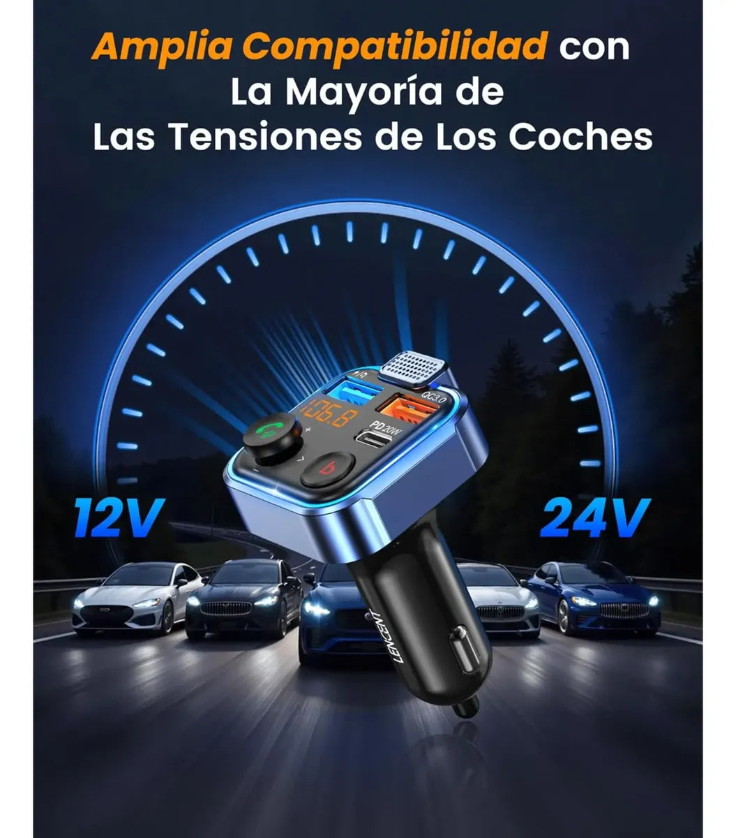 Transmisor Bluetooth Fm Para Auto Carga Rápida Usb Y Tipo C
