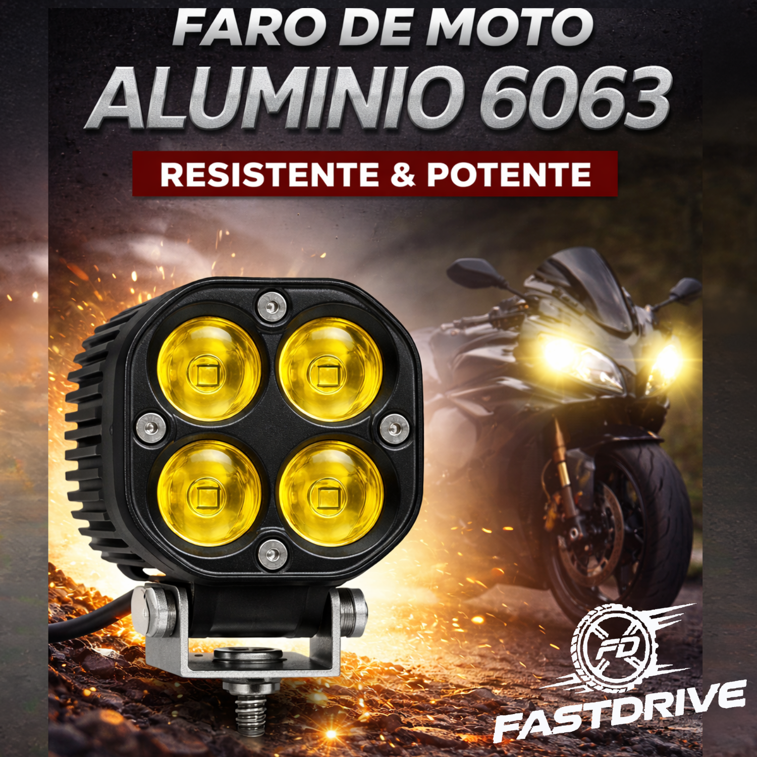 Par Faro Auxiliar 4 Led 40w Cuadrado Amarillo Luz Fija Lupa