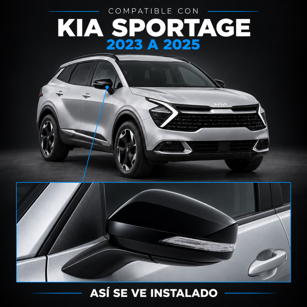 Par de Espejos Eléctricos con Sensor para Kia Sportage 2023 a 2025 de 8 Pines