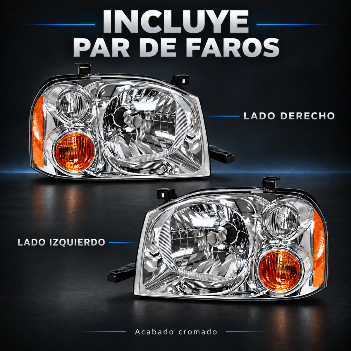Par de Faros Cromados para Nissan D22 NP300 2008-2015