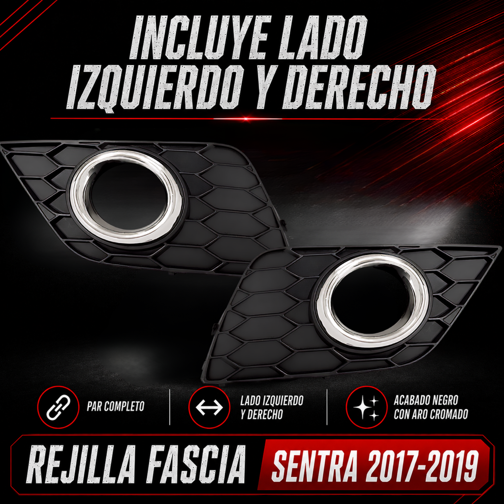 Par de Rejillas Cromadas para Fascia con Hoyo Nissan Sentra 2016–2019