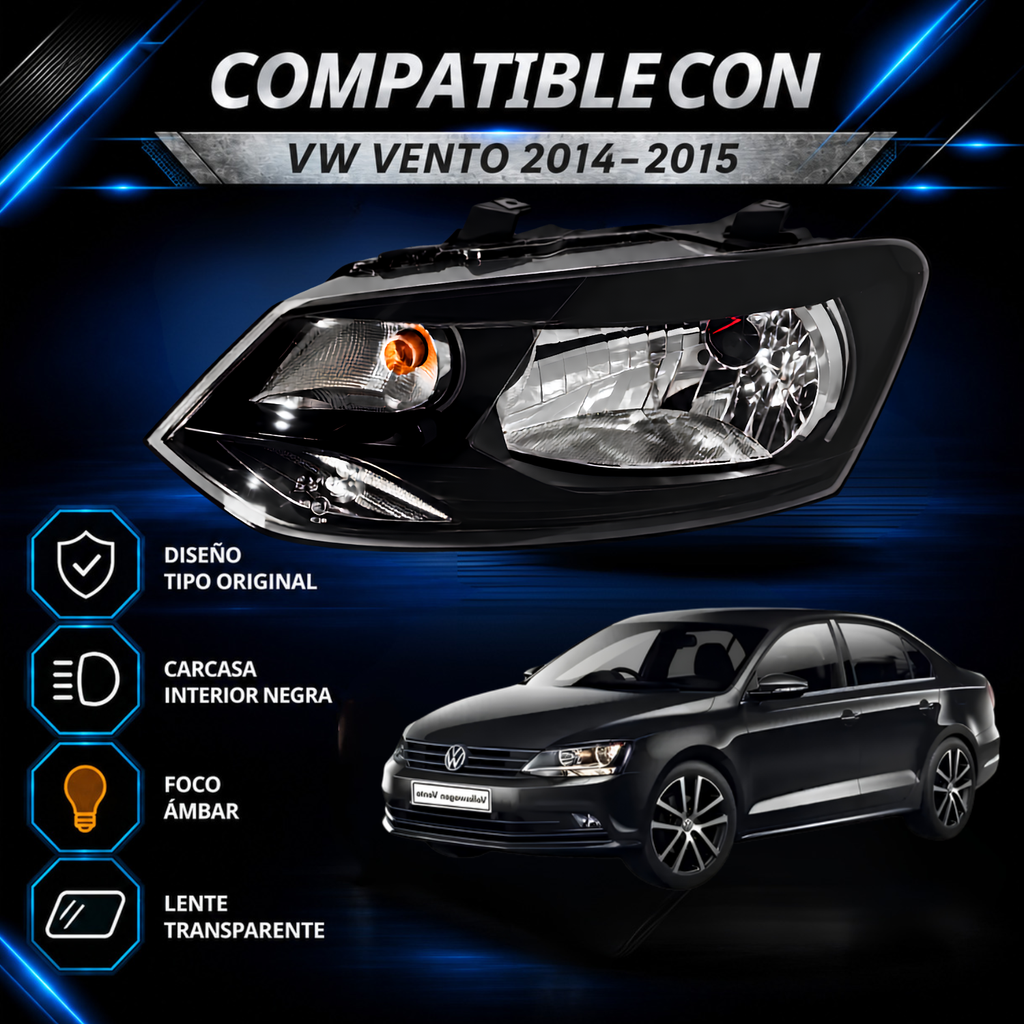 Par de Faros con Motor para Vento 2014 a 2015 Fondo Negro