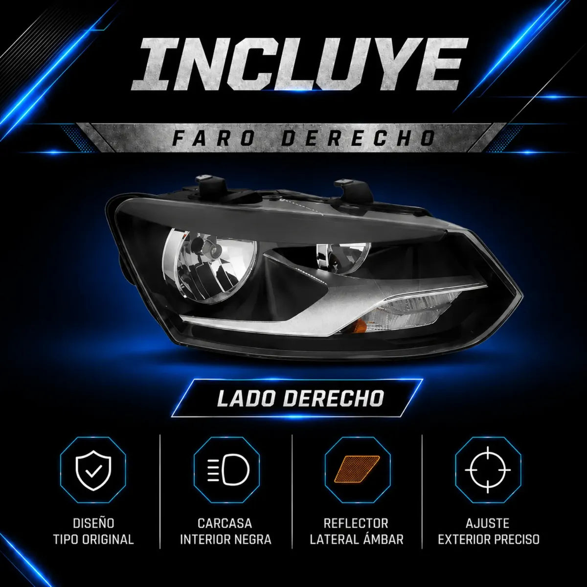 Faro Delantero Derecho Pasajero Vw Vento Con Motor 2016 2022