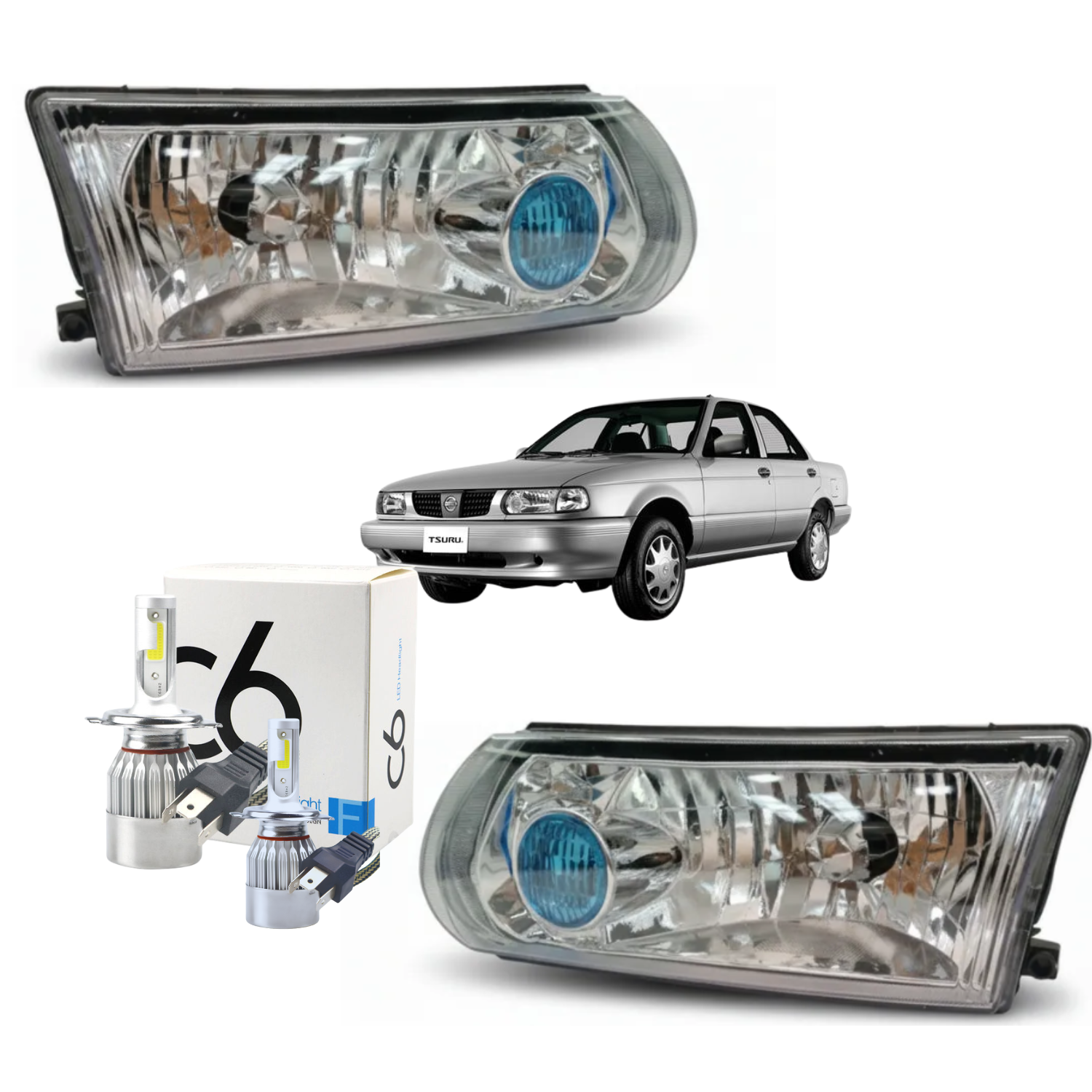 Par de Faros Nissan Tsuru 3 Ts-iii 2005 A 2017 Con Focos Led H4