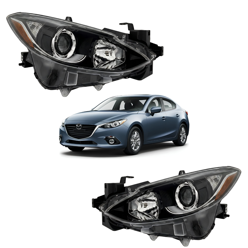 Par De Faros Para Mazda 3 2014 A 2016 Con Lupa Fondo Negro
