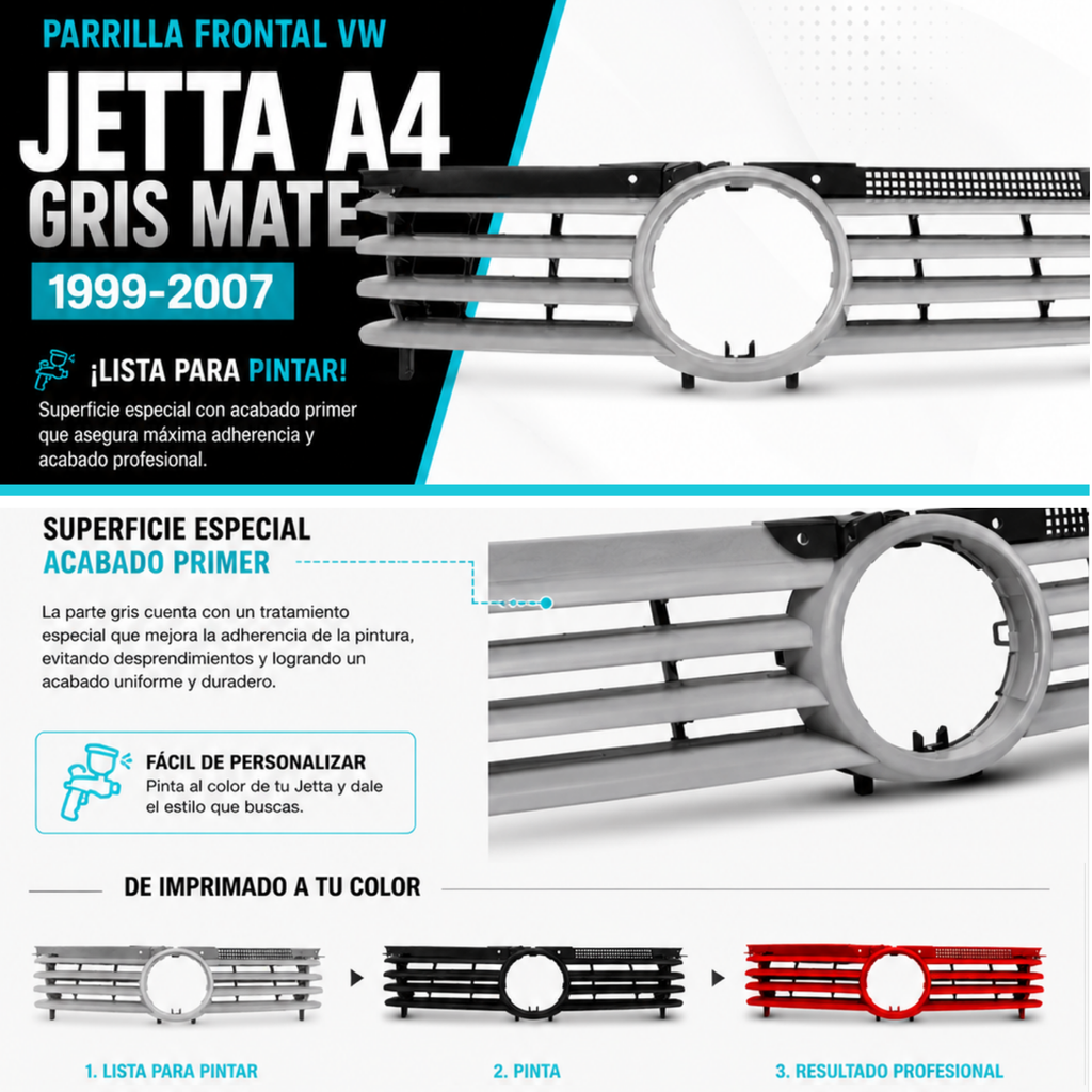 Parrilla de VW Jetta A4 1999 A 2007 Para Pintar Acabado Primer