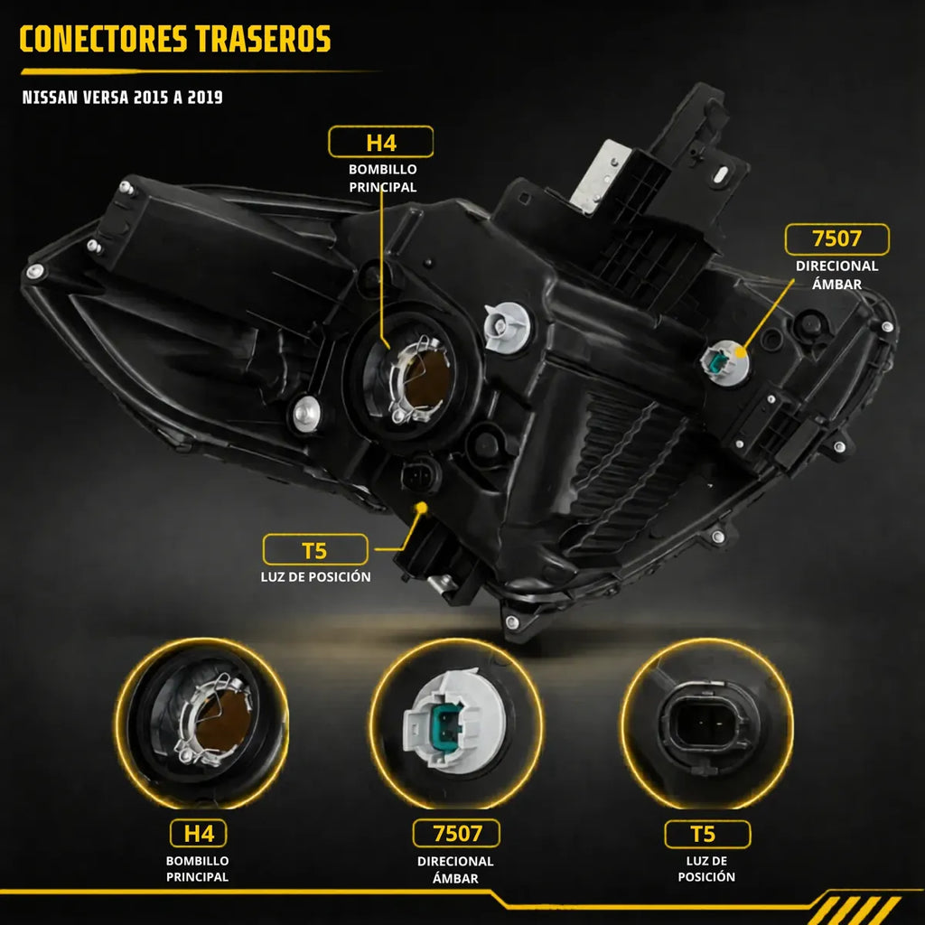 Par De Faros Delanteros para Nissan Versa 2015 A 2019 | compatibles con V-Drive 2020 a 2025 | Calidad OEM Tipo original | Fastdrive