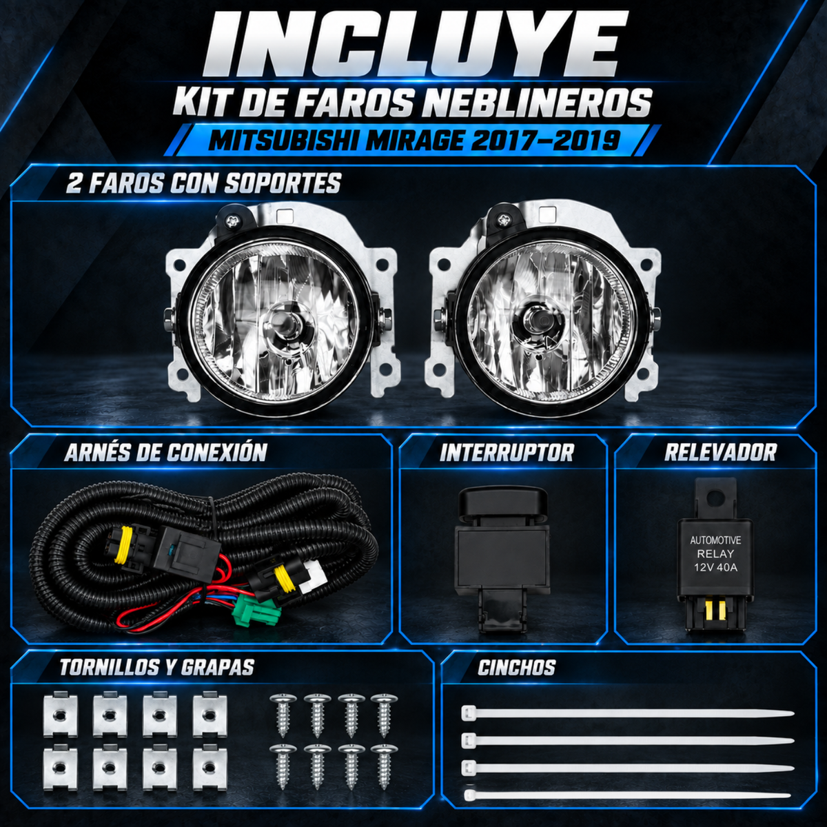 Kit de Faros de Niebla para Mitsubishi Mirage 2017 a 2019 Tipo Original H16