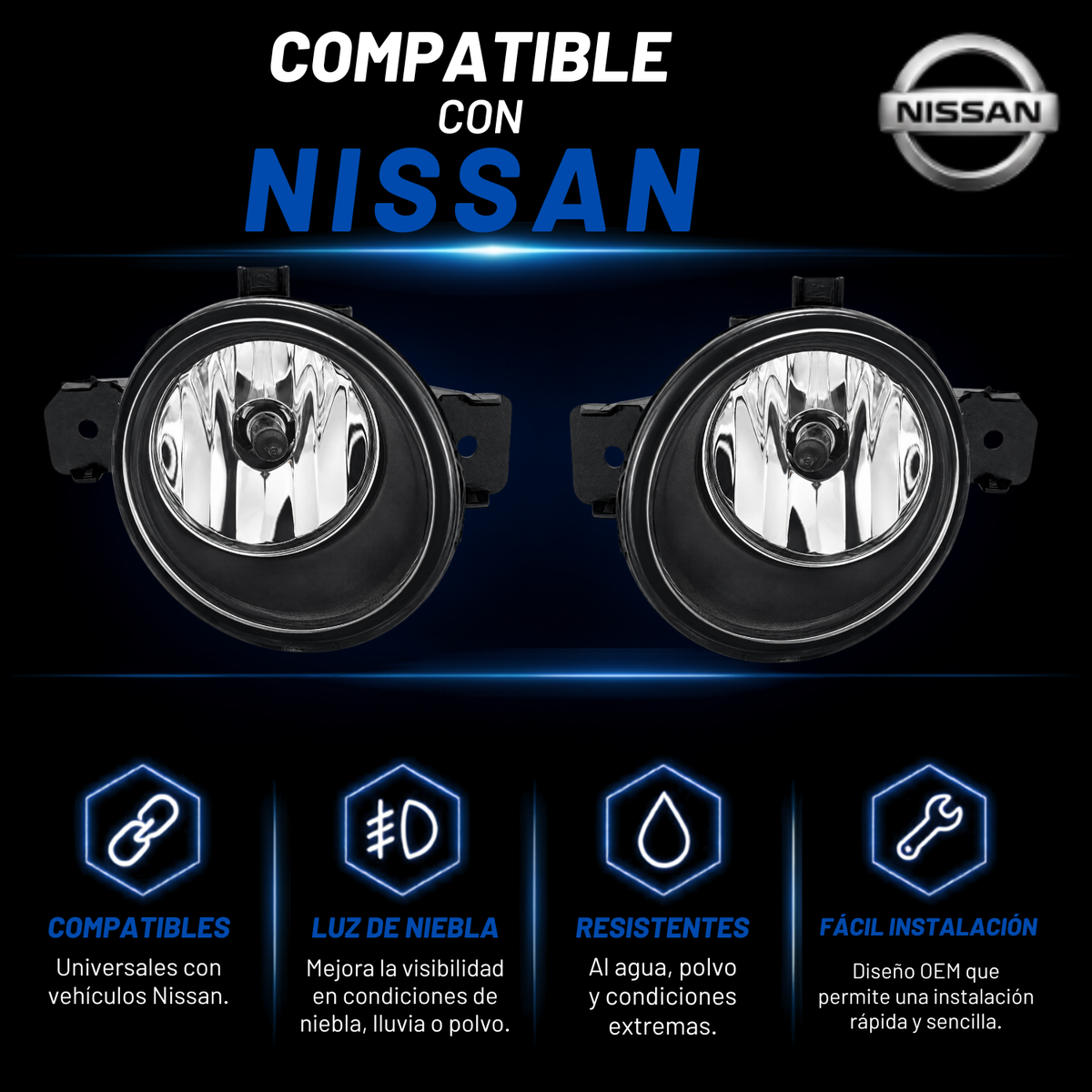 Par de Faros de Niebla para Versa 2012 a 2019 y Sentra 2013 a 2017