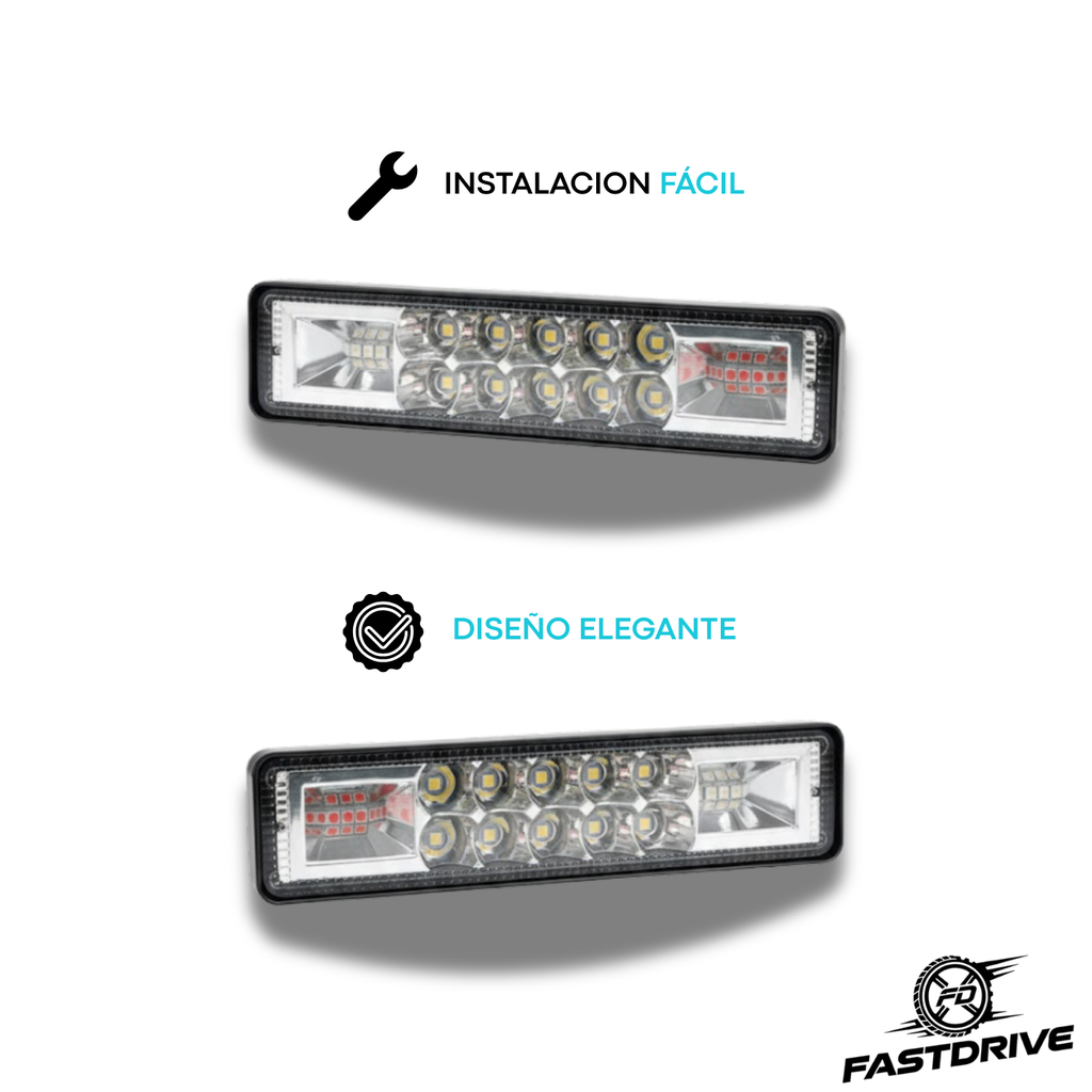 2 Faros Con 16 Leds Cada Barra, Cob de Emergencia color rojo y azul