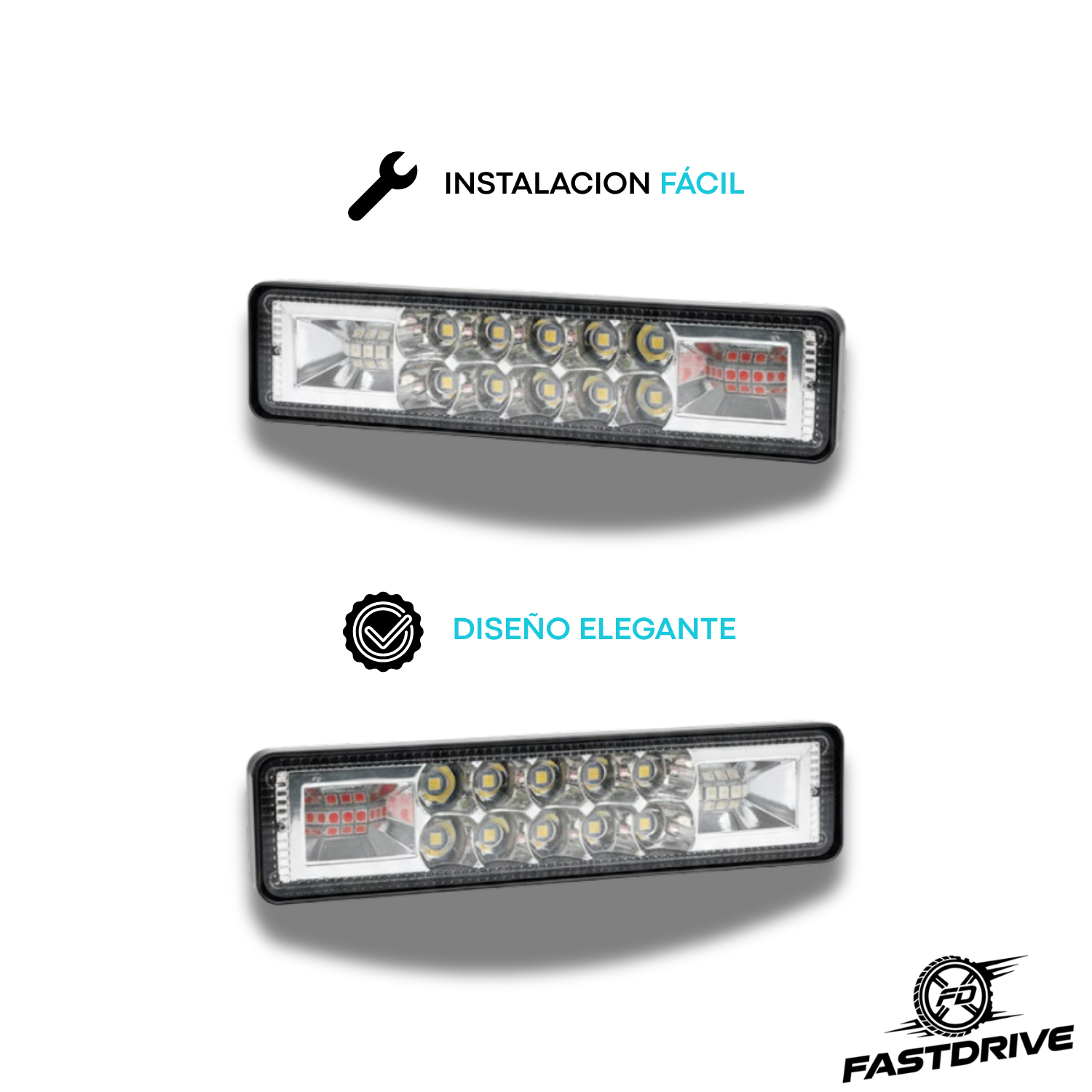 2 Faros Con 16 Leds Cada Barra, Cob de Emergencia color rojo y azul