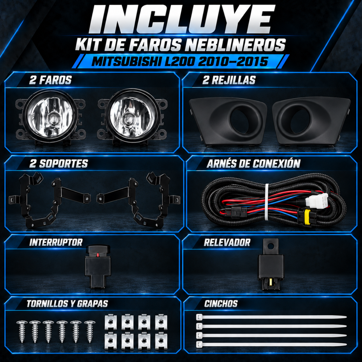 Kit de Faros de Niebla con Rejillas para Mitsubishi L200 2010 a 2015
