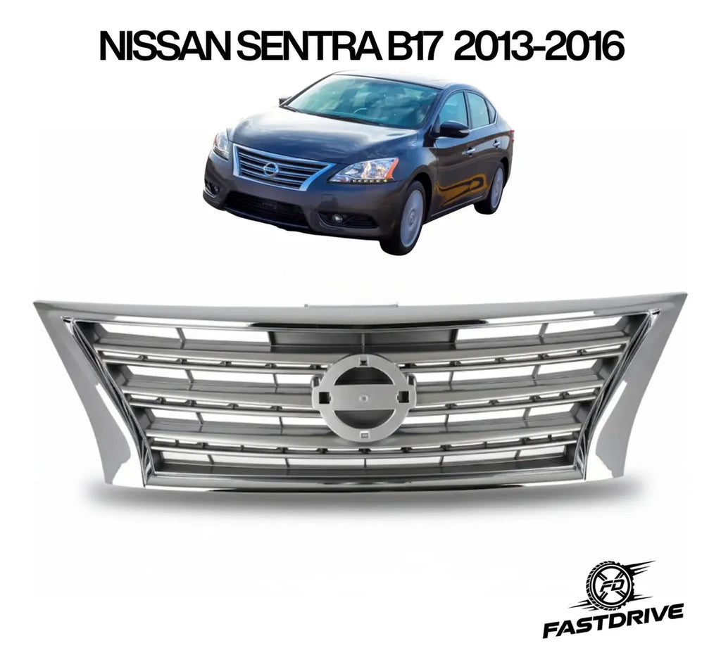 Parrilla Nissan Sentra 2013 A 2016 Plateada Con Filo Cromado