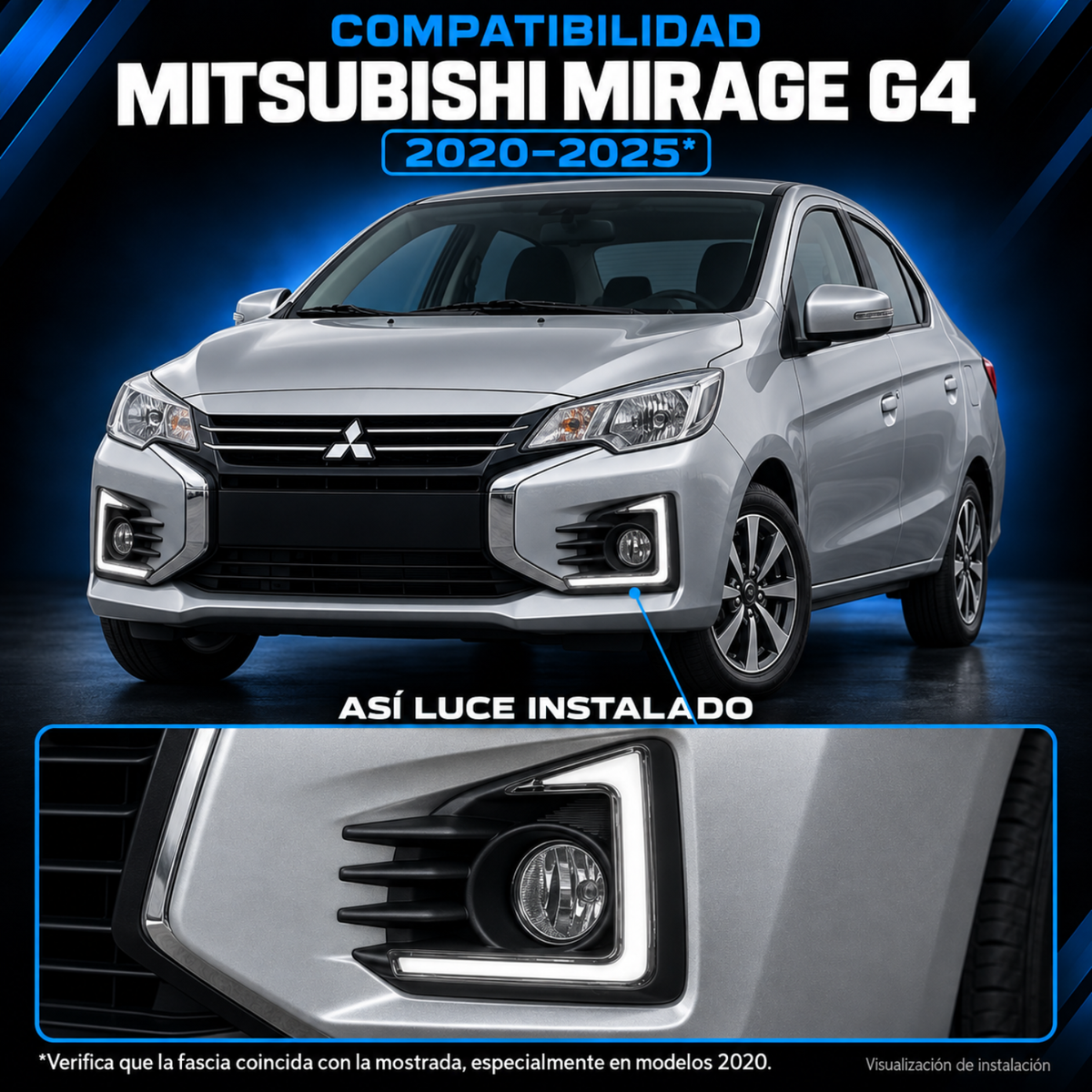Kit de Rejillas con Faros LED para Mitsubishi Mirage G4 2020 a 2025