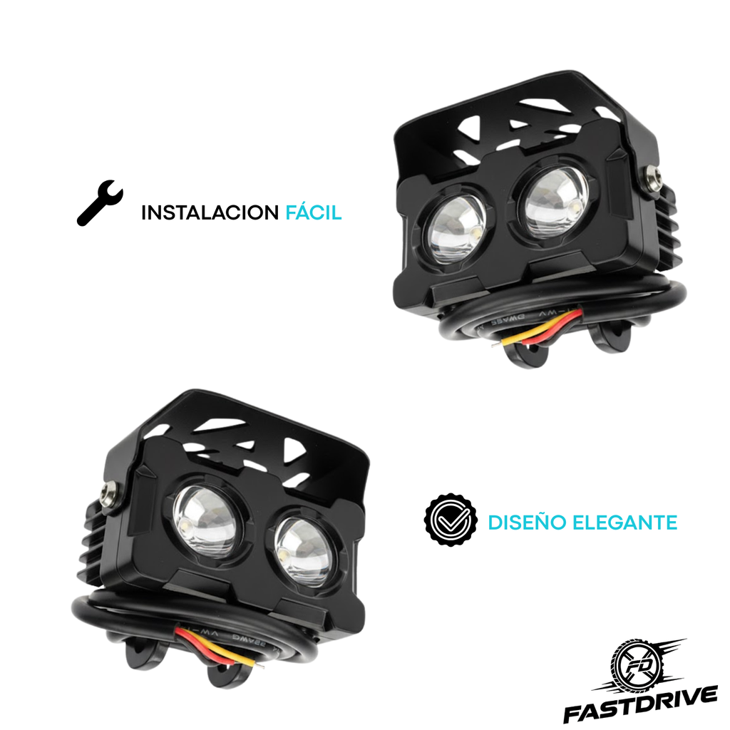 Par De Faros Auxiliares Lupa Doble Color Luz Auto/moto/Trailer/Camioneta